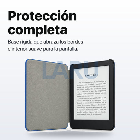 Funda premium microfibra azul para Kindle 2022/2024 de 6 pulgadas con lámina