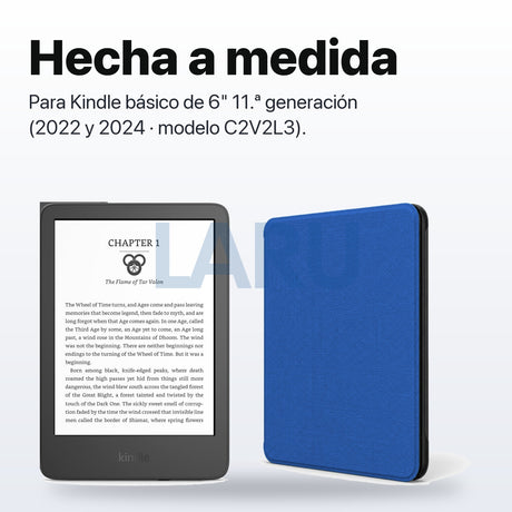 Funda premium microfibra azul para Kindle 2022/2024 de 6 pulgadas con lámina