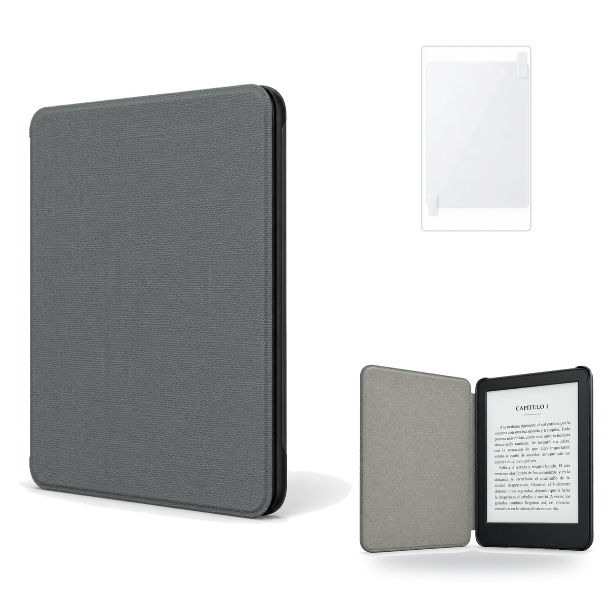 Funda premium microfibra negra para Kindle 2022/2024 de 6 pulgadas con lámina