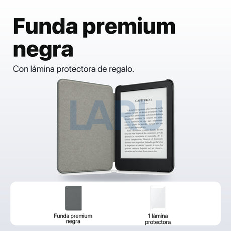 Funda premium microfibra negra para Kindle 2022/2024 de 6 pulgadas con lámina