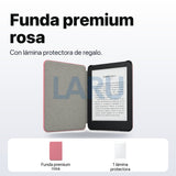 Funda premium microfibra rosa para Kindle 2022/2024 de 6 pulgadas con lámina