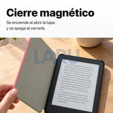 Funda premium microfibra rosa para Kindle 2022/2024 de 6 pulgadas con lámina