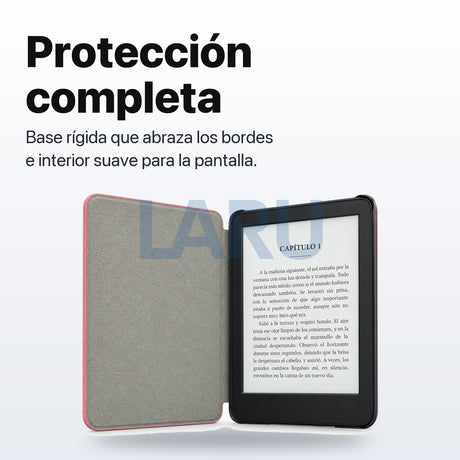 Funda premium microfibra rosa para Kindle 2022/2024 de 6 pulgadas con lámina