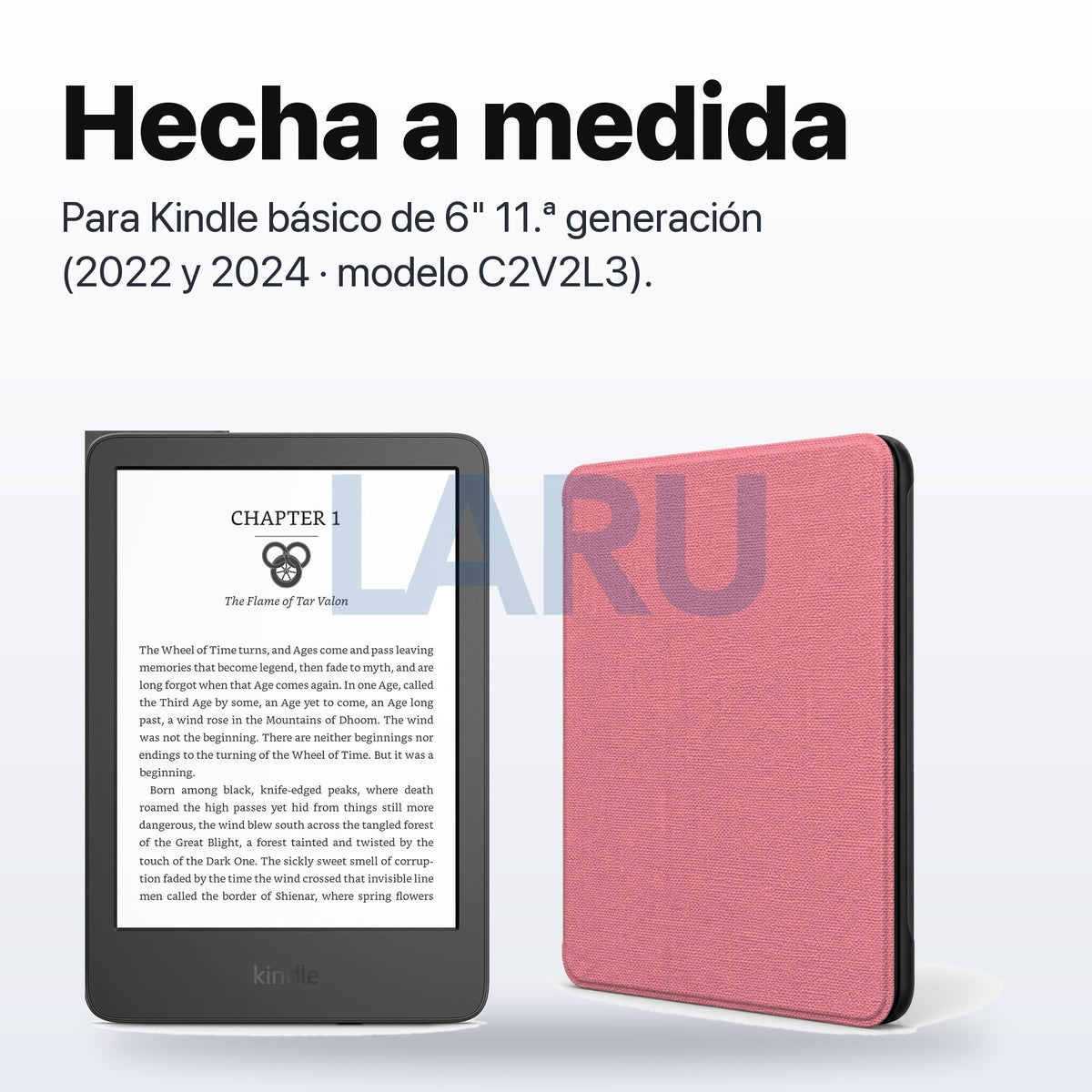Funda premium microfibra rosa para Kindle 2022/2024 de 6 pulgadas con lámina