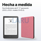 Funda premium microfibra rosa para Kindle 2022/2024 de 6 pulgadas con lámina