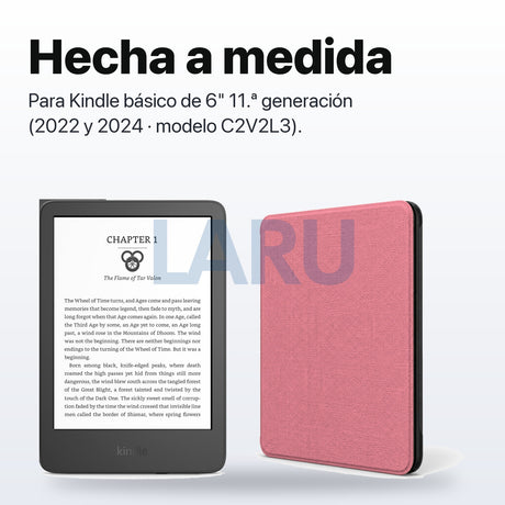 Funda premium microfibra rosa para Kindle 2022/2024 de 6 pulgadas con lámina