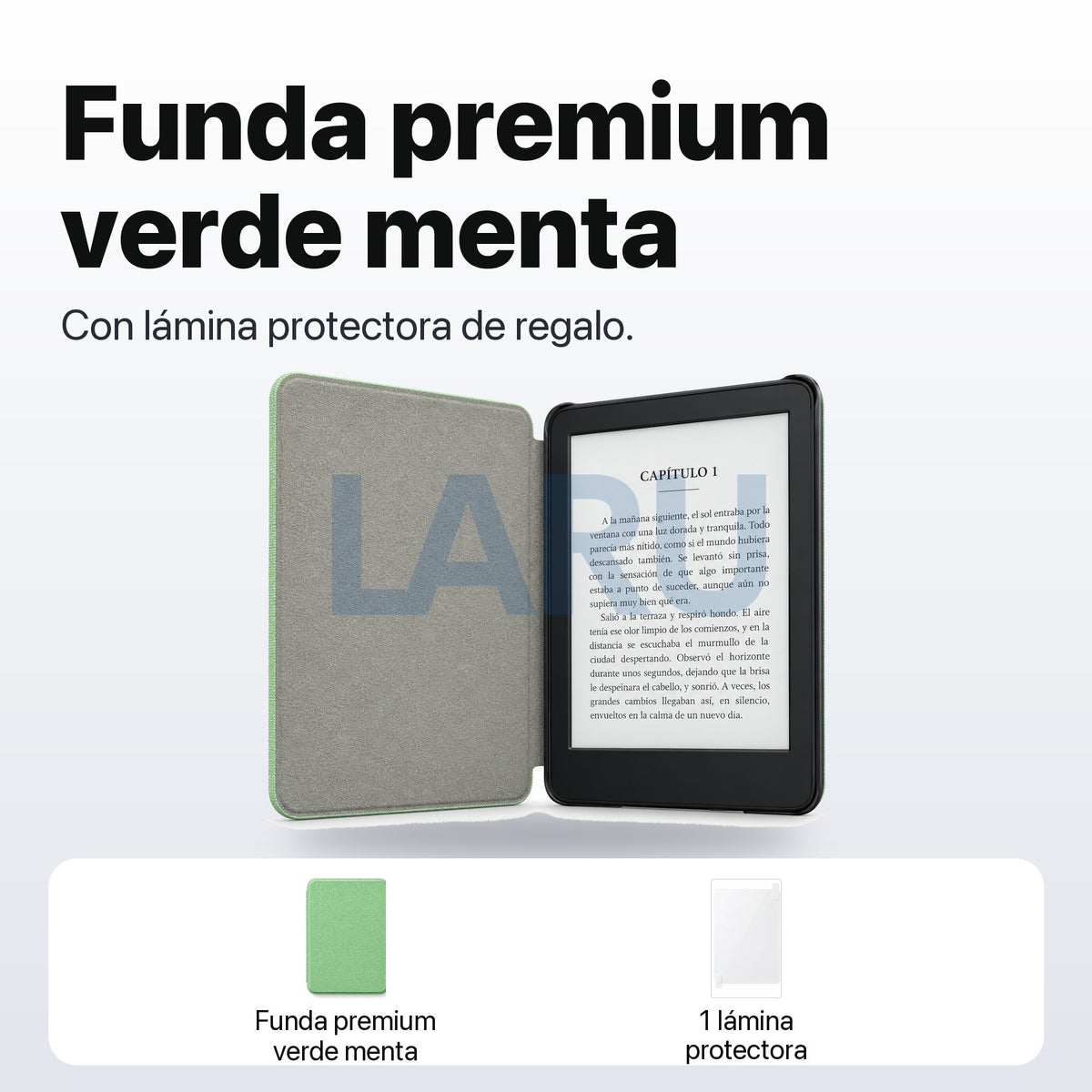 Funda premium microfibra verde menta para Kindle 2022/2024 de 6 pulgadas con lámina