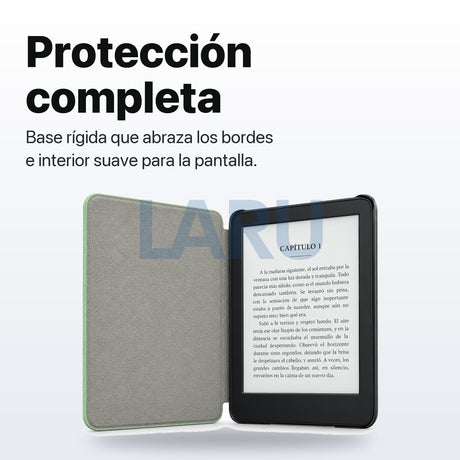 Funda premium microfibra verde menta para Kindle 2022/2024 de 6 pulgadas con lámina