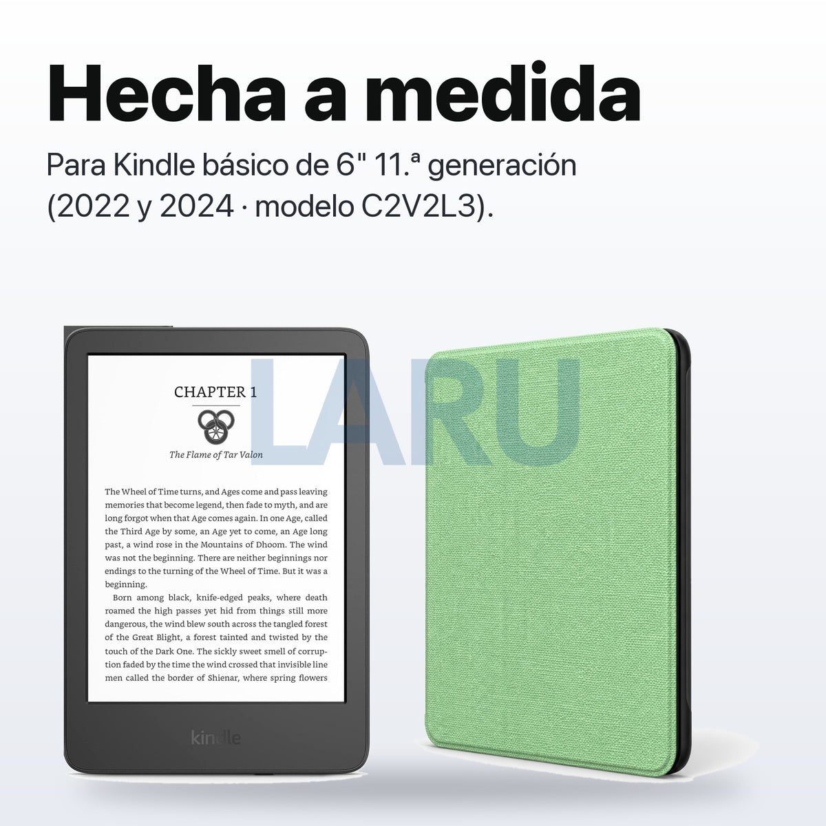 Funda premium microfibra verde menta para Kindle 2022/2024 de 6 pulgadas con lámina