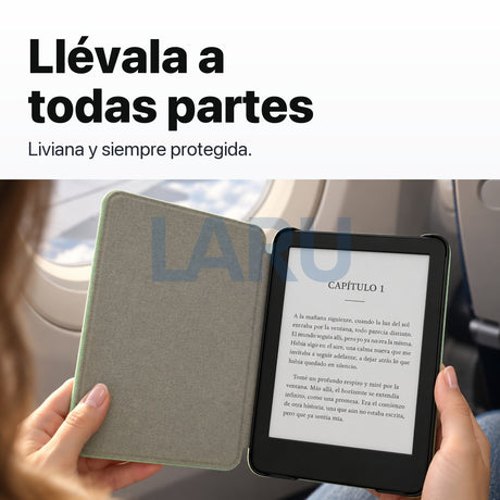 Funda premium microfibra verde menta para Kindle 2022/2024 de 6 pulgadas con lámina
