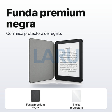 Funda premium microfibra negra para Kindle Paperwhite 2024 de 7 pulgadas con mica