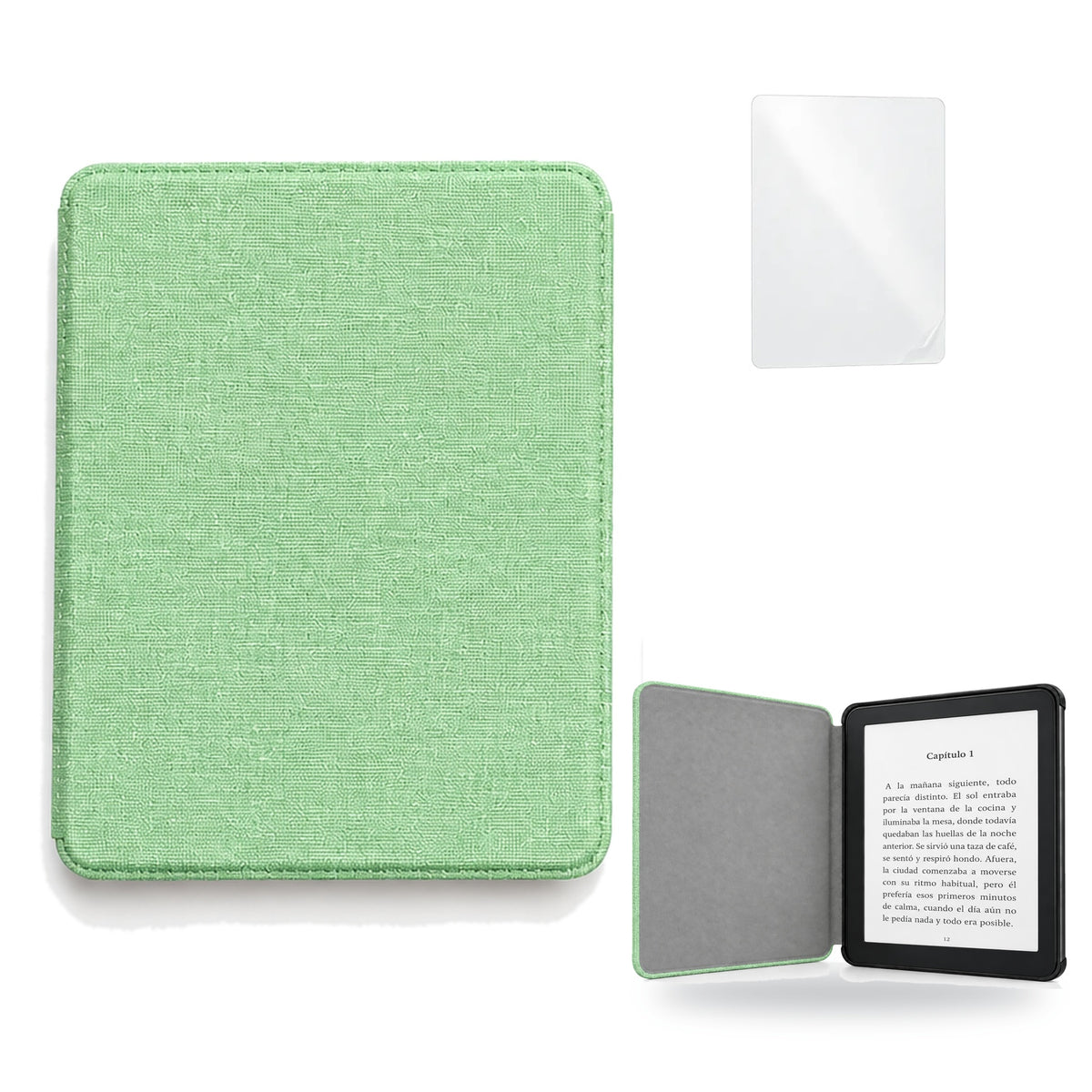 Funda premium microfibra verde menta para Kindle Paperwhite 2024 de 7 pulgadas con mica