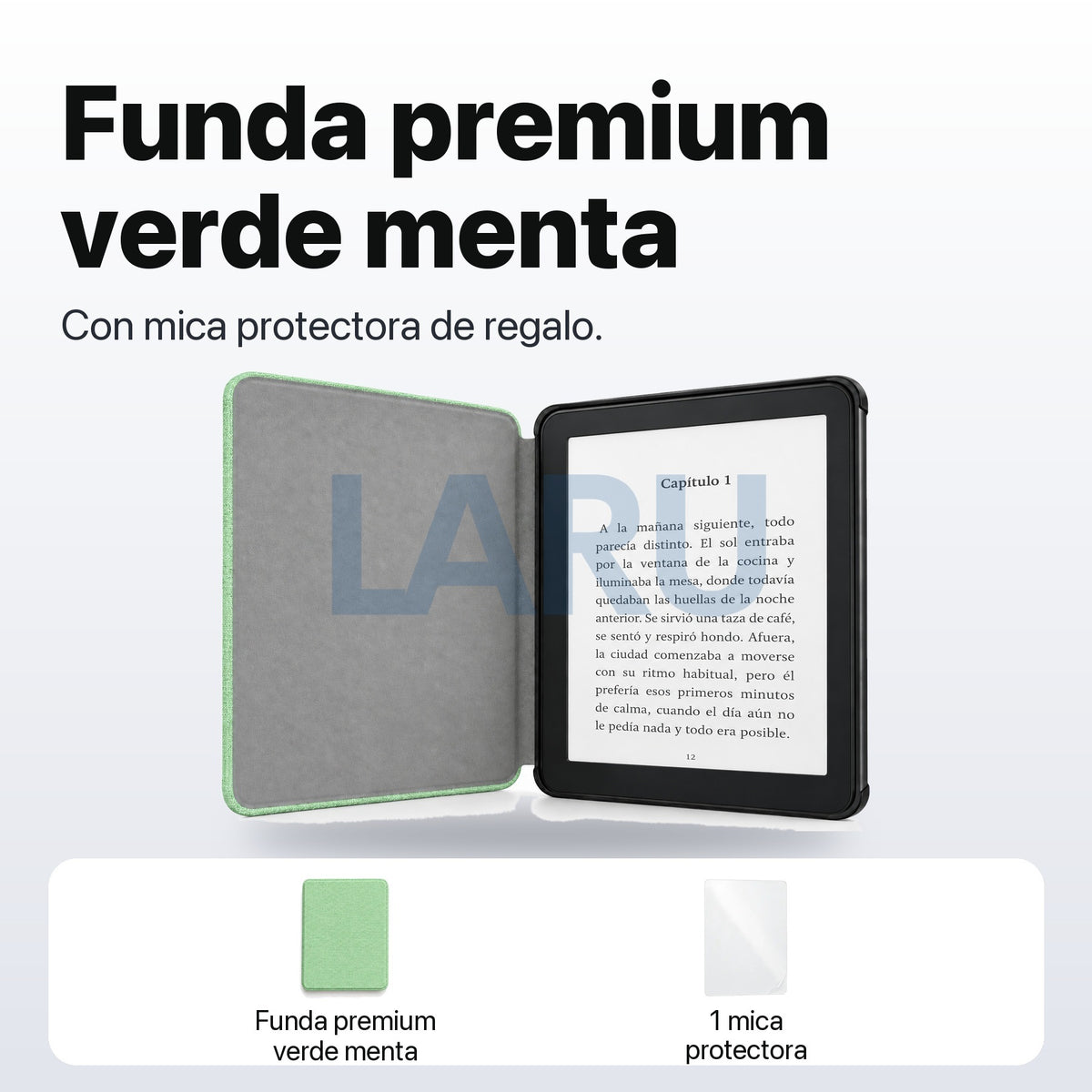Funda premium microfibra verde menta para Kindle Paperwhite 2024 de 7 pulgadas con mica