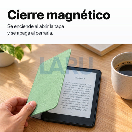 Funda premium microfibra verde menta para Kindle Paperwhite 2024 de 7 pulgadas con mica