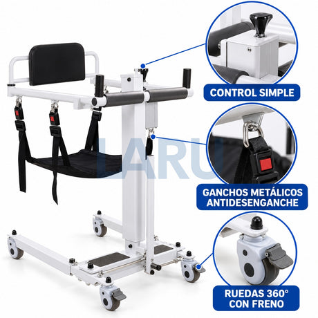 Grúa de Traslado Eléctrica Plegable para Pacientes - detalles y terminaciones