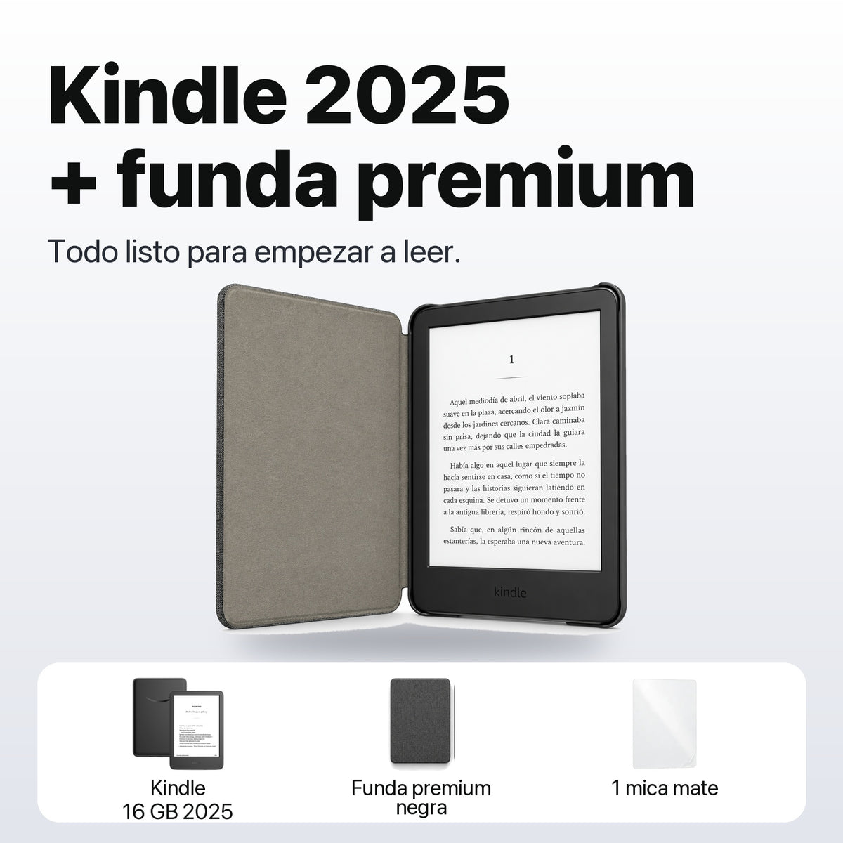 Kindle 16 GB 2024 de 6 pulgadas con funda premium negra y mica