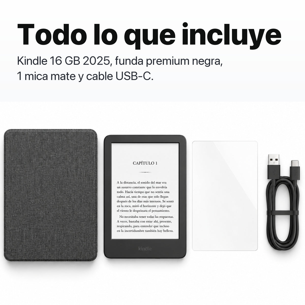 Kindle 16 GB 2024 de 6 pulgadas con funda premium negra y mica