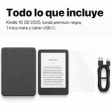 Kindle 16 GB 6 pulgadas negro con funda premium negra, mica, cargador Amazon y lápiz táctil