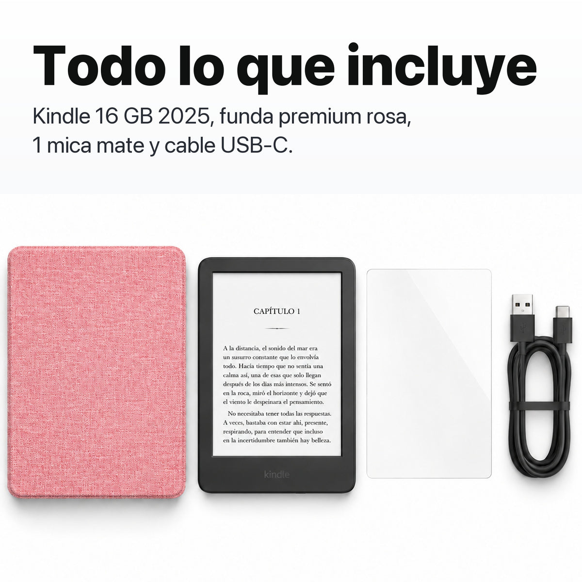 Kindle 16 GB 2024 de 6 pulgadas con funda premium rosa y mica
