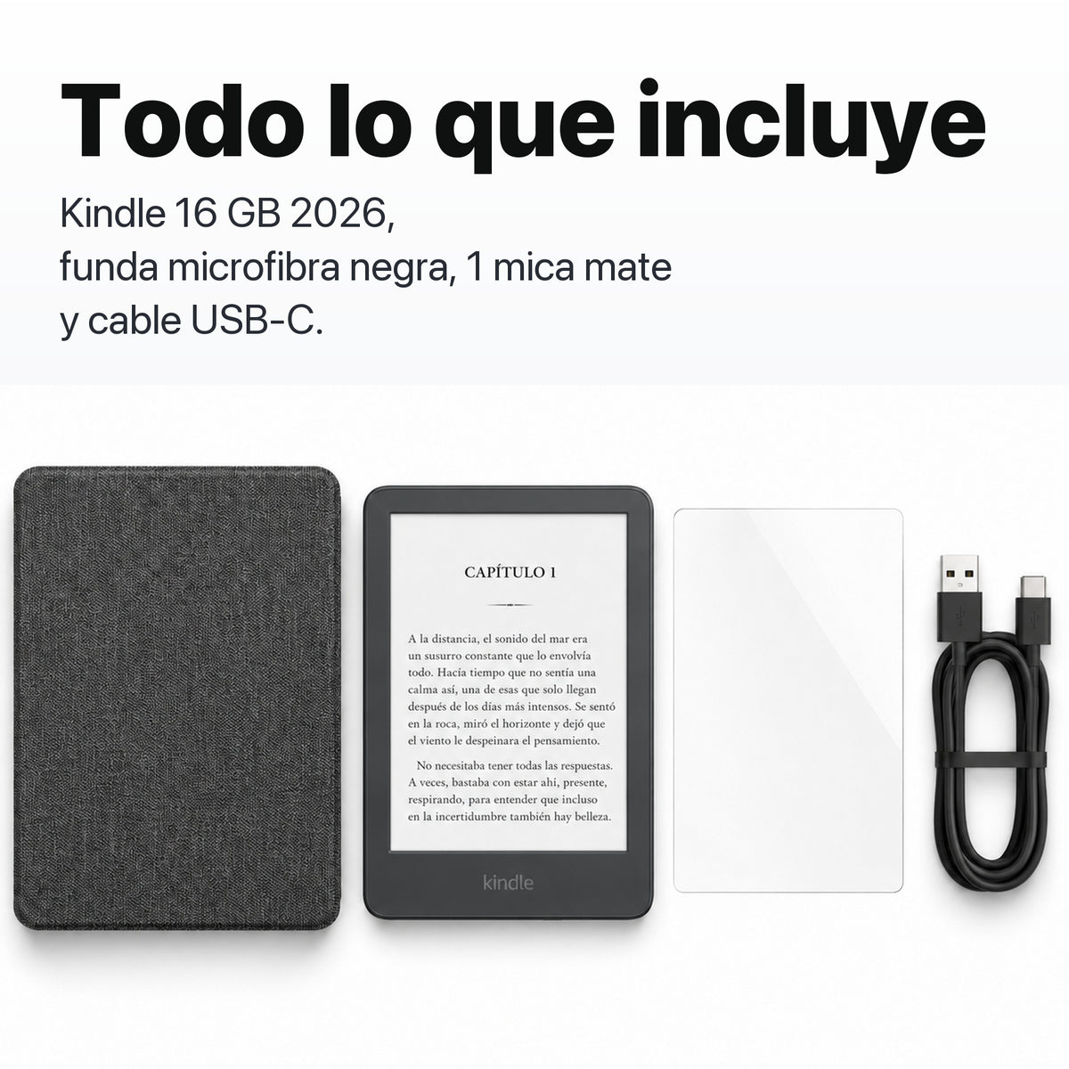 Kindle 2026 color Grafito con funda microfibra negra - todo lo que incluye