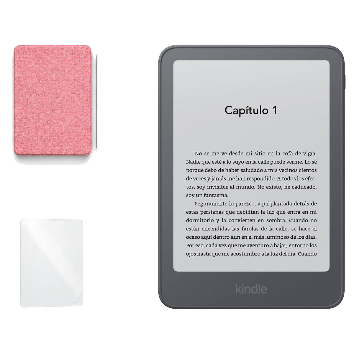 Kindle 2026 color Grafito con funda microfibra rosa - portada
