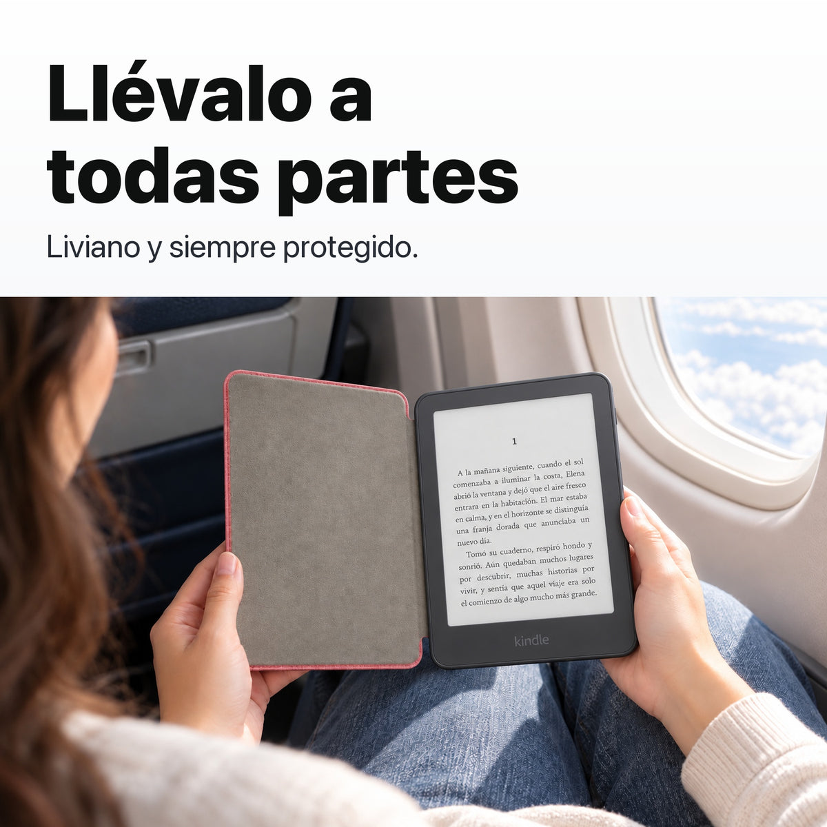 Kindle 2026 color Grafito con funda microfibra rosa - llévalo de viaje