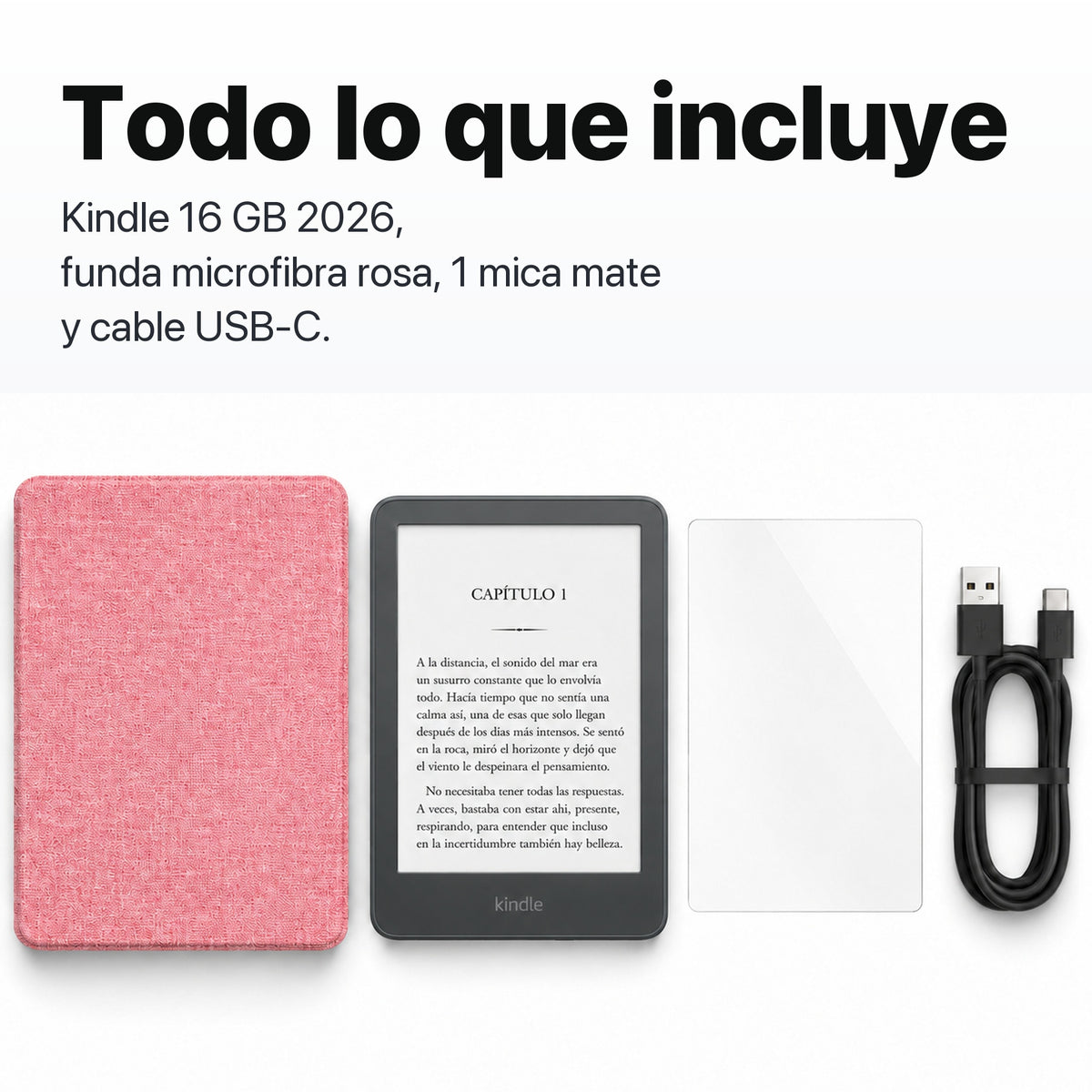 Kindle 2026 color Grafito con funda microfibra rosa - todo lo que incluye