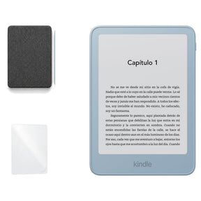 Kindle 2026 Aluminio color Azul Alpine Sky con funda microfibra negra - portada