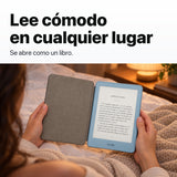 Kindle 2026 Aluminio color Azul Alpine Sky con funda microfibra negra - lectura cómoda en la cama