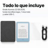 Kindle 2026 Aluminio color Azul Alpine Sky con funda microfibra negra - todo lo que incluye