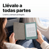Kindle 2026 Aluminio color Verde Seaglass con funda microfibra negra - llévalo de viaje