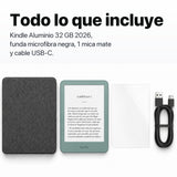 Kindle 2026 Aluminio color Verde Seaglass con funda microfibra negra - todo lo que incluye