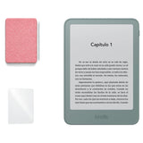 Kindle 2026 Aluminio color Verde Seaglass con funda microfibra rosa - portada