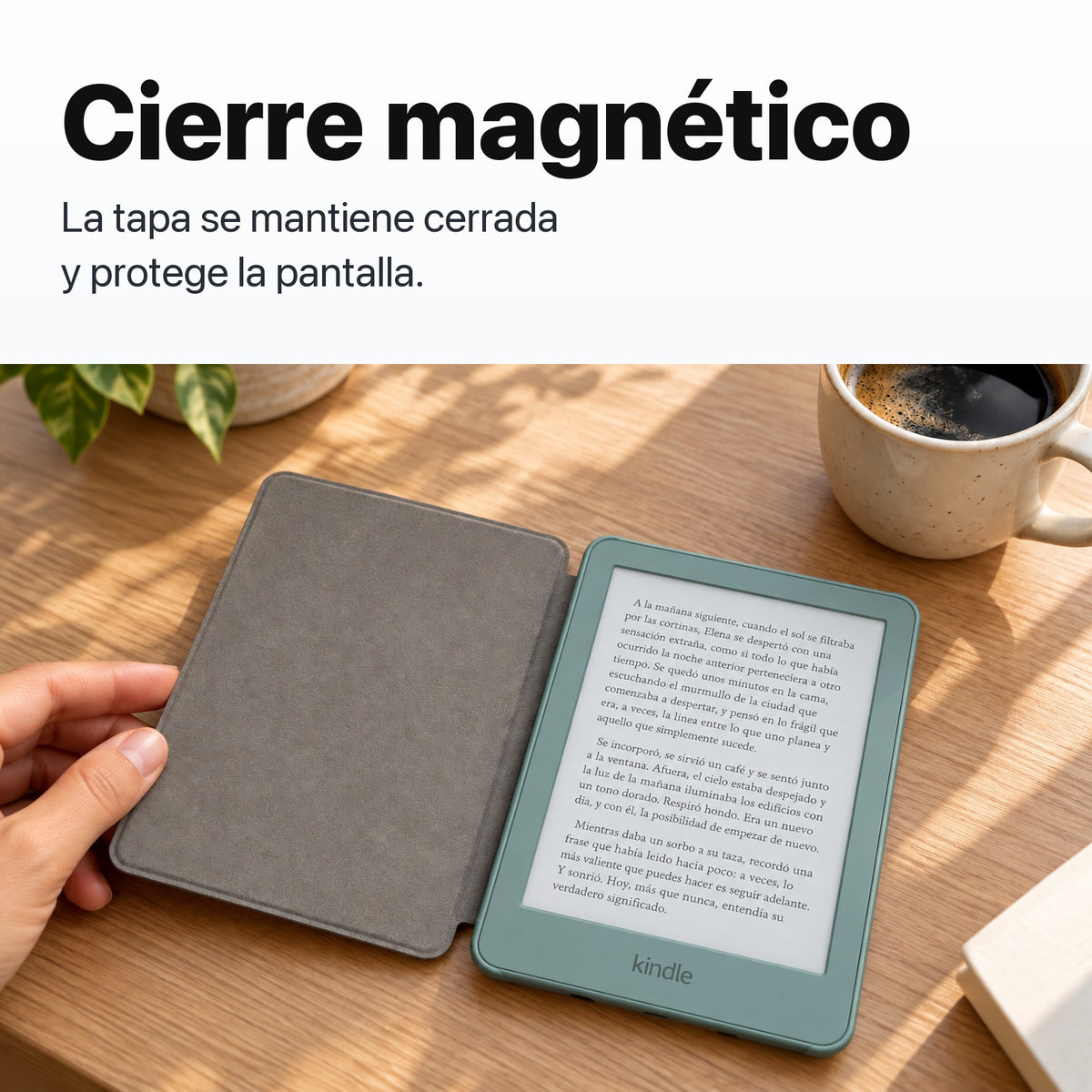 Kindle 2026 Aluminio color Verde Seaglass con funda microfibra rosa - funda con cierre magnético