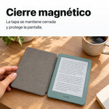 Kindle 2026 Aluminio color Verde Seaglass con funda microfibra rosa - funda con cierre magnético