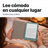 Kindle 2026 Aluminio color Verde Seaglass con funda microfibra rosa - lectura cómoda en la cama