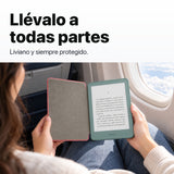 Kindle 2026 Aluminio color Verde Seaglass con funda microfibra rosa - llévalo de viaje