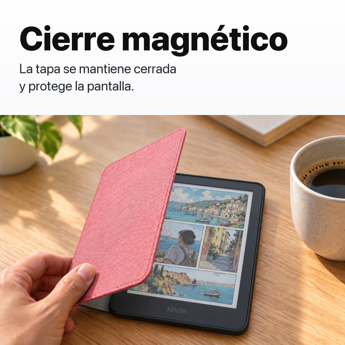 Kindle Colorsoft 2026 color Grafito con funda microfibra rosa - funda con cierre magnético