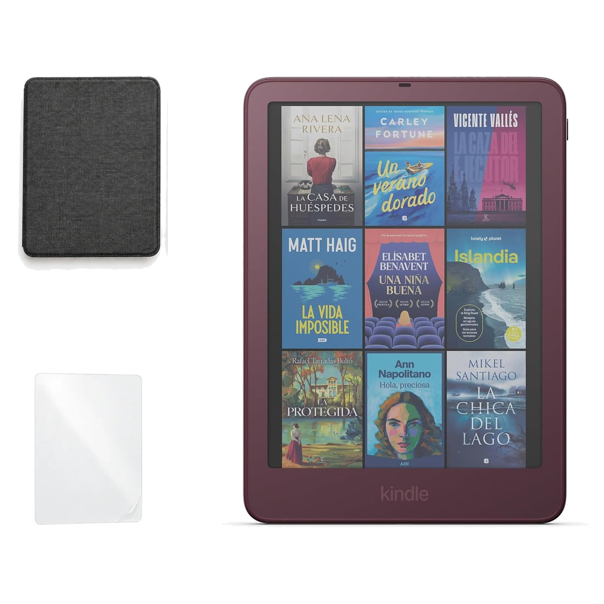 Kindle Colorsoft Signature Edition 2026 color Ciruela Fig con funda microfibra negra - portada