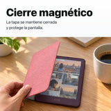 Kindle Colorsoft Signature Edition 2026 color Ciruela Fig con funda microfibra rosa - funda con cierre magnético