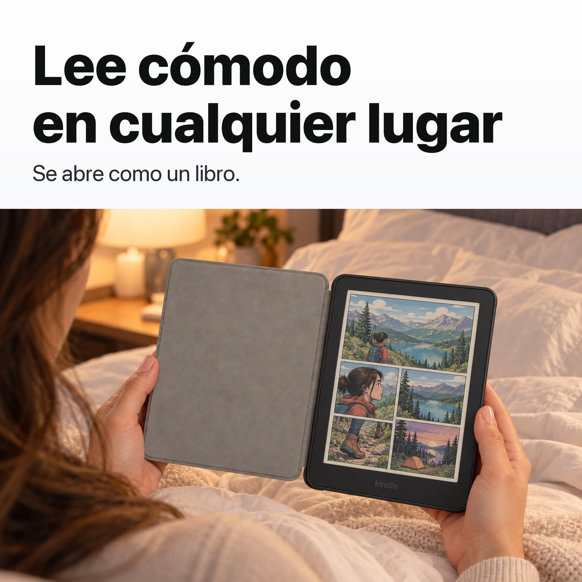 Kindle Colorsoft Signature Edition 2026 color Grafito con funda microfibra negra - lectura cómoda en la cama