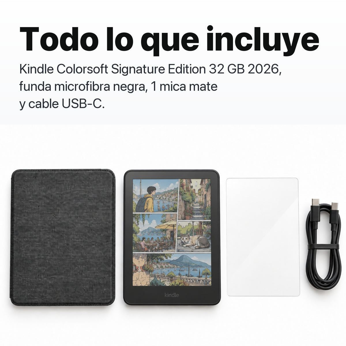 Kindle Colorsoft Signature Edition 2026 color Grafito con funda microfibra negra - todo lo que incluye