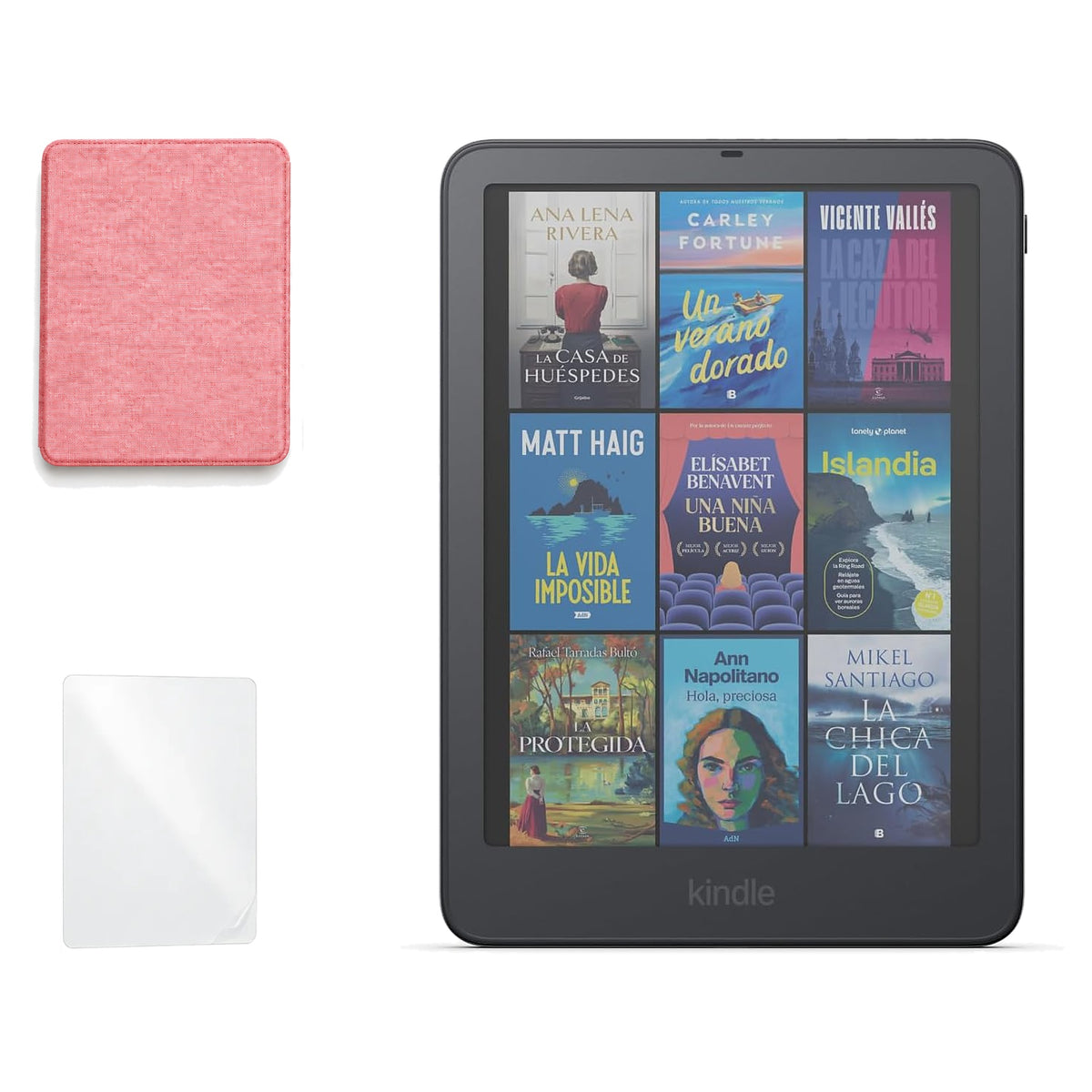 Kindle Colorsoft Signature Edition 2026 color Grafito con funda microfibra rosa - portada