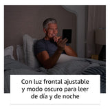 Persona leyendo Kindle luz frontal ajustable modo oscuro