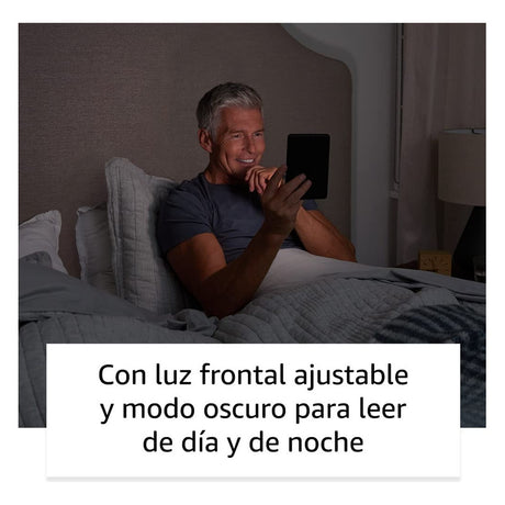 Persona leyendo Kindle luz frontal ajustable modo oscuro