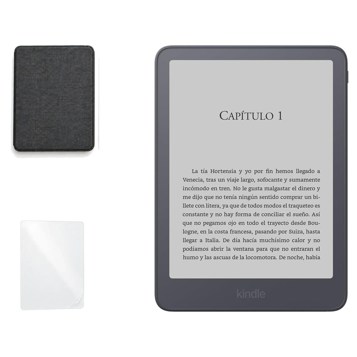Kindle Paperwhite 2026 color Grafito con funda microfibra negra - portada