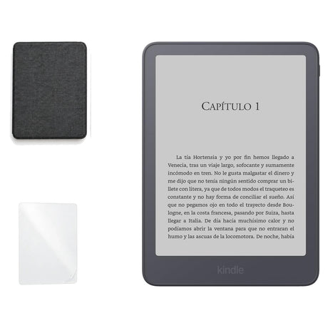 Kindle Paperwhite 2026 color Grafito con funda microfibra negra - portada