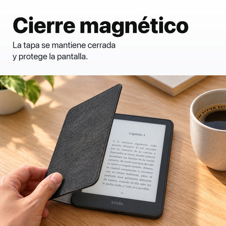 Kindle Paperwhite 2026 color Grafito con funda microfibra negra - funda con cierre magnético