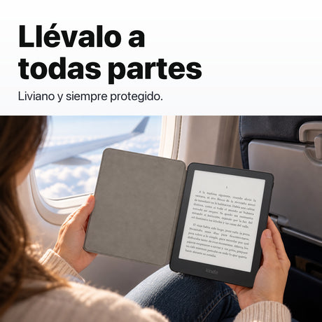 Kindle Paperwhite 2026 color Grafito con funda microfibra negra - llévalo de viaje