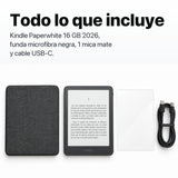 Kindle Paperwhite 2026 color Grafito con funda microfibra negra - todo lo que incluye